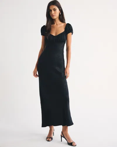 Abercrombie & Fitch Bra-free Ruched Satin Maxi Dress In Black