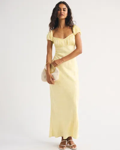 Abercrombie & Fitch Bra-free Ruched Satin Maxi Dress In Sunny Yellow