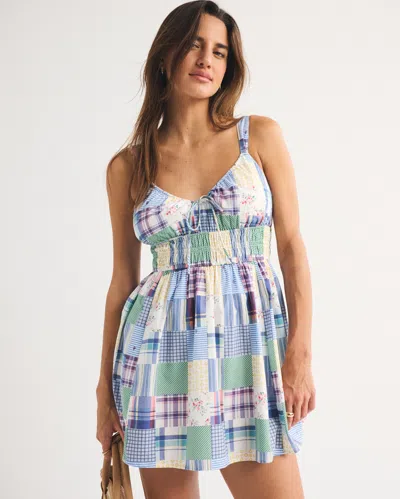Abercrombie & Fitch Bra-free Smocked Tie-front Skort In Blue