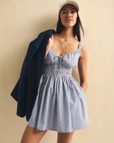 Abercrombie & Fitch Bra-free Smocked Tie-front Skort In Blue Check