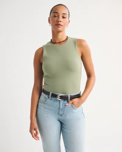 Abercrombie & Fitch Bra-free Snatched Seamless High-neck Tank In Green