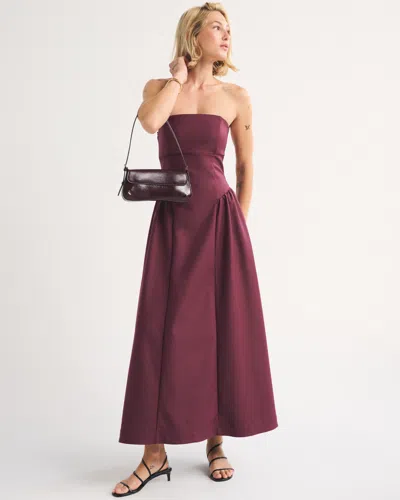 Abercrombie & Fitch Bra-free Strapless Dipped-waist Maxi Dress In Burgundy