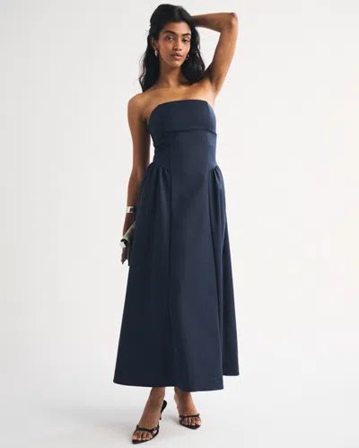 Abercrombie & Fitch Bra-free Strapless Dipped-waist Maxi Dress In Blue