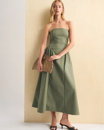 Abercrombie & Fitch Bra-free Strapless Dipped-waist Maxi Dress In Green