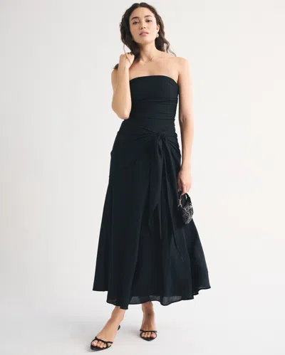 Abercrombie & Fitch Bra-free Strapless Draped Maxi Dress In Black