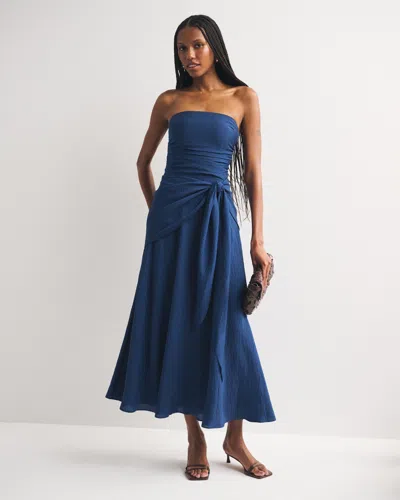 Abercrombie & Fitch Bra-free Strapless Draped Maxi Dress In Blue