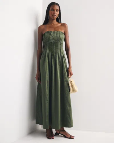 Abercrombie & Fitch Bra-free Strapless Pintuck Maxi Dress In Thyme