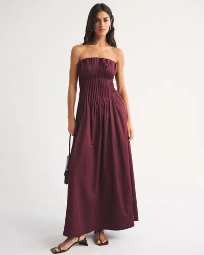 Abercrombie & Fitch Bra-free Strapless Pintuck Maxi Dress In Wine Red