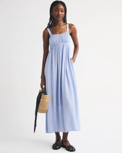 Abercrombie & Fitch Bra-free Sweetheart Ruched Flowy Maxi Dress In Blue