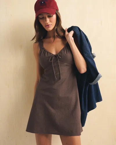 Abercrombie & Fitch Bra-free Tie-front Linen-blend Mini Dress In Brown