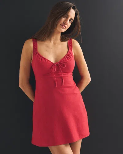 Abercrombie & Fitch Bra-free Tie-front Linen-blend Mini Dress In White