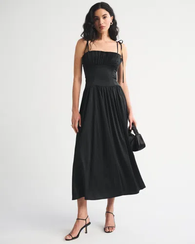 Abercrombie & Fitch Bra-free Tie-strap Maxi Dress In Black