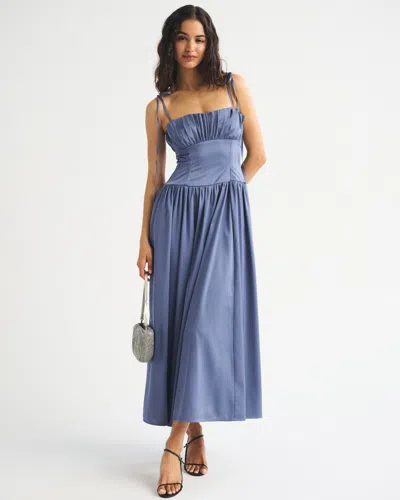 Abercrombie & Fitch Bra-free Tie-strap Maxi Dress In Blue