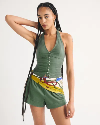 Abercrombie & Fitch Button-front Halter Top In Green