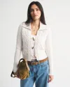 Abercrombie & Fitch Cable-knit Collared Cardigan In White