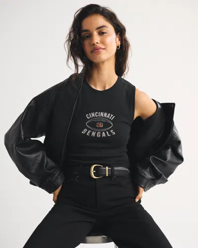 Abercrombie & Fitch Cincinnati Bengals Bra-free Rib High-neck Tank In Black - Bengals