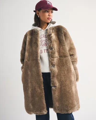 Abercrombie & Fitch Collarless Mid-length Shearling Coat In Gold