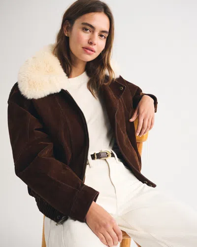 Abercrombie & Fitch Convertible Flocked Denim Bomber Jacket In Brown