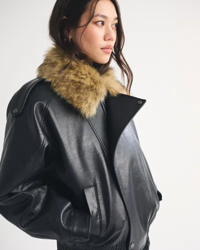 Abercrombie & Fitch Convertible Vegan Leather Bomber Jacket In Black