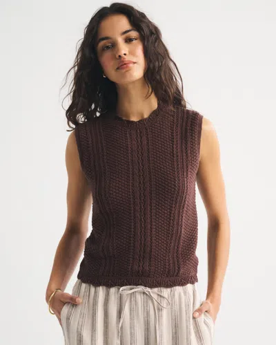 Abercrombie & Fitch Cotton Pointelle Sweater Shell Top In Brown