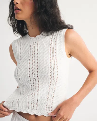 Abercrombie & Fitch Cotton Pointelle Sweater Shell Top In White