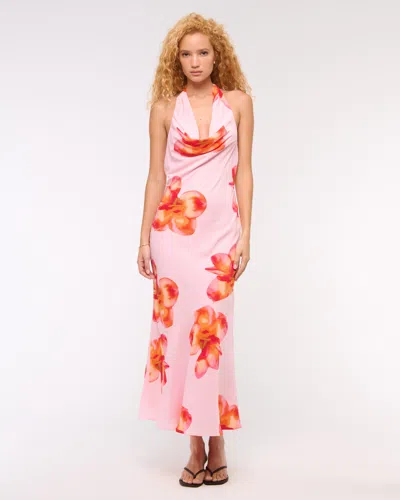 Abercrombie & Fitch Cowl Halter Maxi Dress In Pink