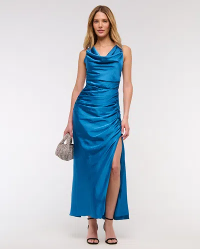 Abercrombie & Fitch Cowl Neck Draped Maxi Dress In Blue