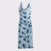 Abercrombie & Fitch Cowl Neck Draped Maxi Dress In Blue