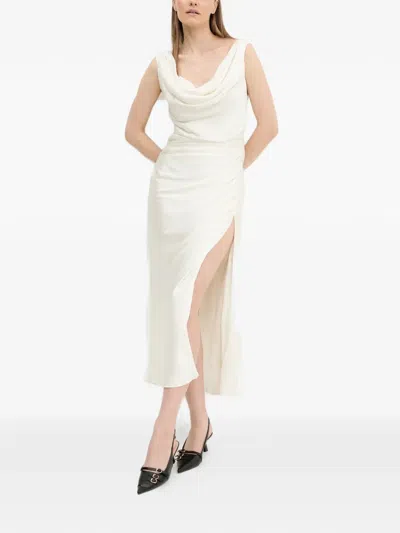 Abercrombie & Fitch Cowl-neck Slit Midi Dress In Neutral