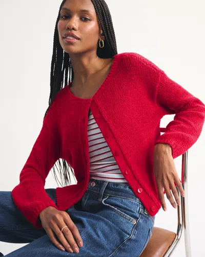 Abercrombie & Fitch Crew Cardigan In Red