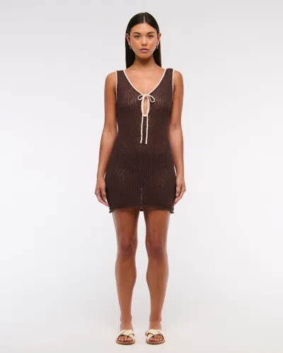 Abercrombie & Fitch Crochet-style Mini Dress Coverup In Brown