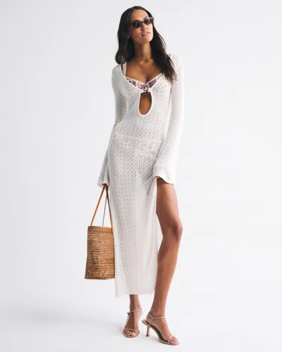 Abercrombie & Fitch Crochet-style Plunge Maxi Dress Coverup In Neutral