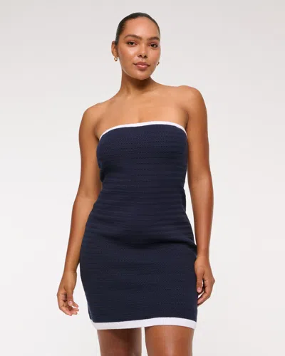 Abercrombie & Fitch Crochet-style Strapless Mini Dress In Blue
