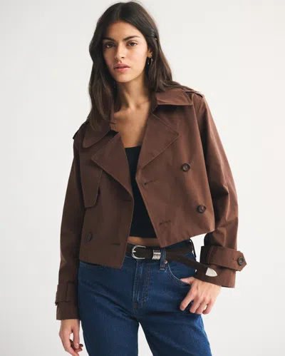 Abercrombie & Fitch Cropped Trench Coat In Brown