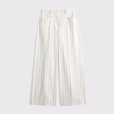 Abercrombie & Fitch Curve Love A&f Forme Ultra Wide Leg Pant In White Pinstripe