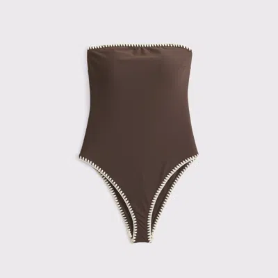 Abercrombie & Fitch Curve Love A&f Marina One-piece Swimsuit In Brown