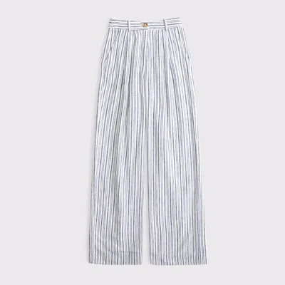 Abercrombie & Fitch Curve Love A&f Sloane Linen-blend Tailored Wide Leg Pant In Blue