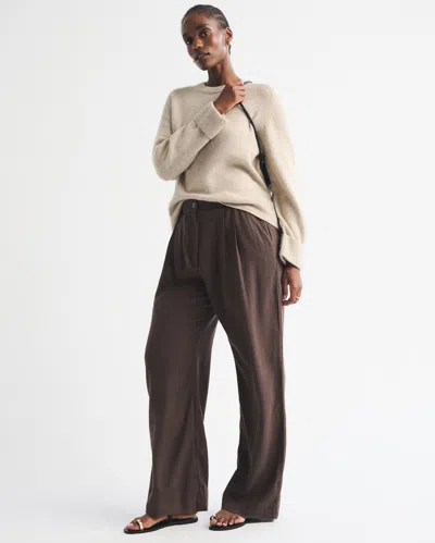Abercrombie & Fitch Curve Love A&f Sloane Linen-blend Tailored Wide Leg Pant In Brown