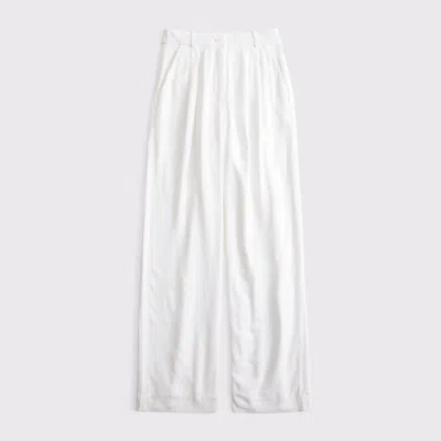 Abercrombie & Fitch Curve Love A&f Sloane Linen-blend Tailored Wide Leg Pant In White