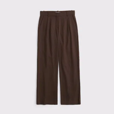 Abercrombie & Fitch Curve Love A&f Sloane Low Rise Linen-blend Tailored Wide Leg Pant In Brown