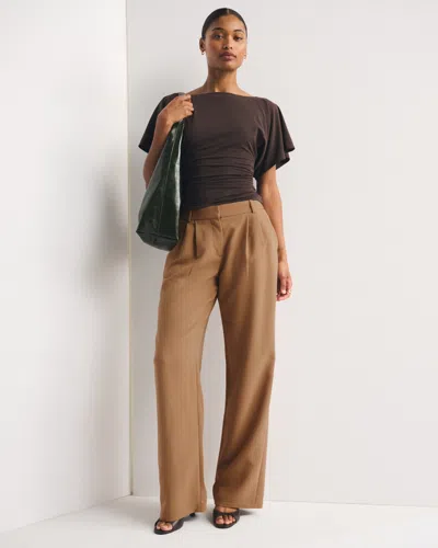 Abercrombie & Fitch Curve Love A&f Sloane Low Rise Tailored Wide Leg Pant In Brown