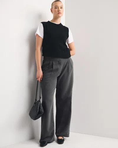 Abercrombie & Fitch Curve Love A&f Sloane Low Rise Tailored Wide Leg Pant In Black