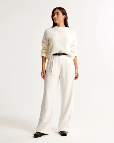 Abercrombie & Fitch Curve Love A&f Sloane Tailored Wide Leg Pant In White