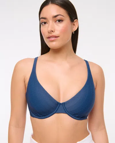 Abercrombie & Fitch Curve Love High Apex Underwire Bikini Top In Blue