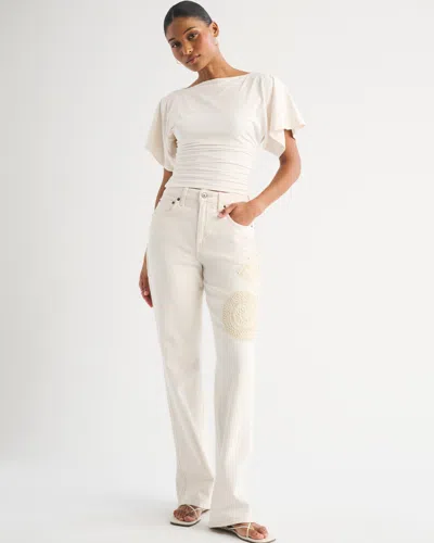 Abercrombie & Fitch Curve Love High Rise 90s Relaxed Crochet-style Jean In White