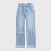 Abercrombie & Fitch Curve Love High Rise 90s Relaxed Cuffed Hem Jean In Blue