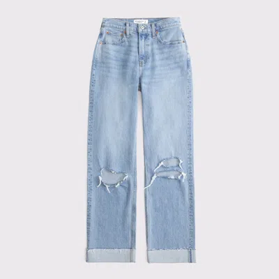 Abercrombie & Fitch Curve Love High Rise 90s Relaxed Cuffed Hem Jean In Blue