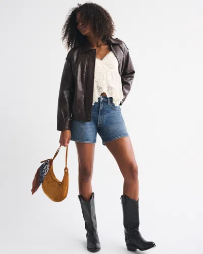 Abercrombie & Fitch Curve Love High Rise Dad Short In Brown