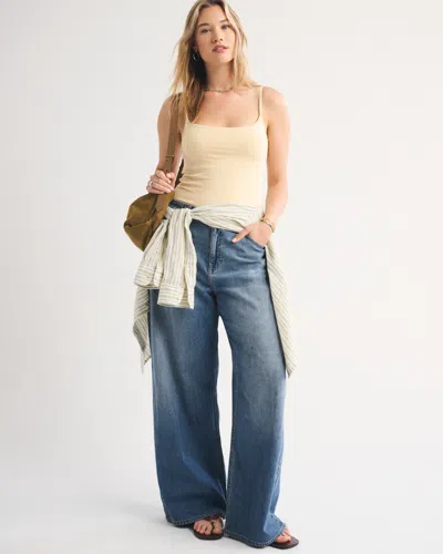 Abercrombie & Fitch Curve Love High Rise Linen-blend Wide Leg Jean In Multi