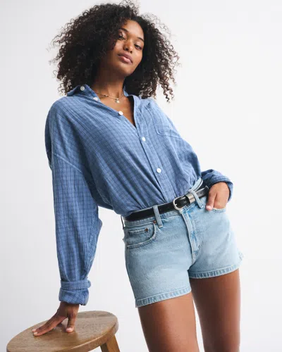 Abercrombie & Fitch Curve Love High Rise Mom Short In Blue